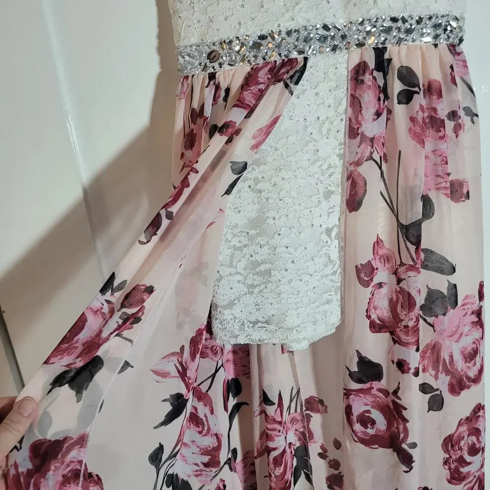 Speechless Kids Size 8 Sleeveless‎ Walkthrough Maxi Dress Pink Romper Lace Fancy